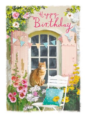 Birthday Card - Garden Musings - Ginger Cat - At Home Ling Design