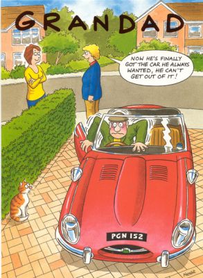 Birthday Card - Grandad - Sport's Car - Funny Rainbow Humour