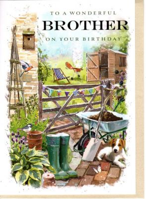 Birthday Card - Brother Garden Wellies Dog - At Home Ling Design