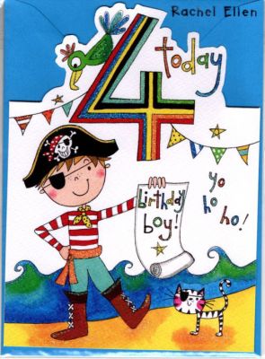 4th Birthday Card - Boy Kids - Pirate - Glitter Die-cut Jelly Moulds