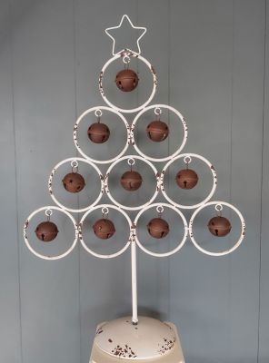 Christmas White Metal Bauble Bell Tree - Rustic 85cm 