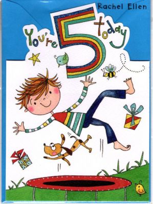 5th Birthday Card - Boy Kids - Trampoline - Glitter Die-cut Jelly Moulds