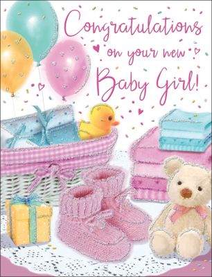 New Baby Girl Card - Pink Booties