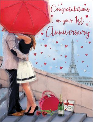 Wedding Anniversary Card - Congratulations on your 1st First Anniversary