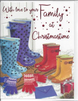Christmas Card - Family - Wellies - Glittered - Regal 