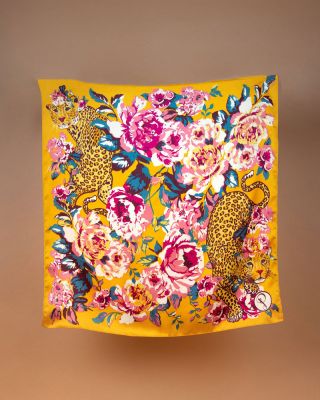 Powder UK Ladies Small Square Leopard Print & Floral Satin Scarf