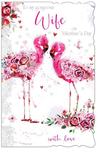 Valentine's Day Card - Large - Wife - Flamingo - Glittered - Out of the Blue