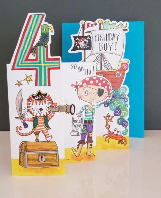 4th Birthday Card - Boy Kids - Pirate - 3 Fold Glitter Die-cut - Whippersnappers