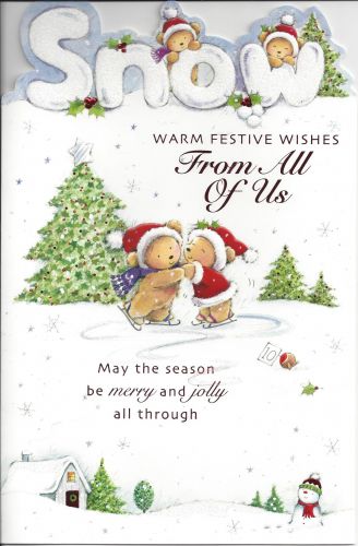 Christmas Card - Large - From All of Us - Snow - Glitter 