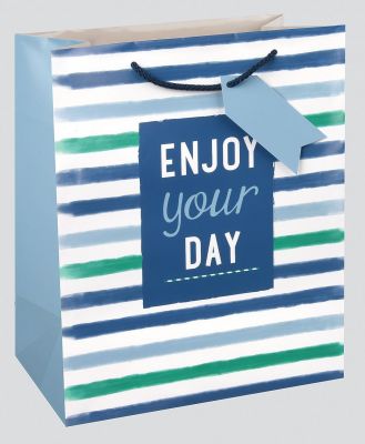 Enjoy Your Day Blue Striped Gift Bag - Medium  - Gift Envy - 26cm x 21.5cm