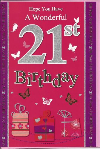 21st Birthday Card - Female - Pink Glitter