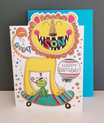 Birthday Card - Son Lion - Glitter Die-cut - Cherry on Top