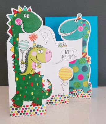 Birthday Card - Boy Kids - Dinosaur - 3 Fold Glitter Die-cut - Whippersnappers