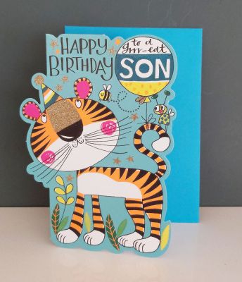 Birthday Card - Boy Kids - Son Tiger - Glitter Die-cut - Little Darlings