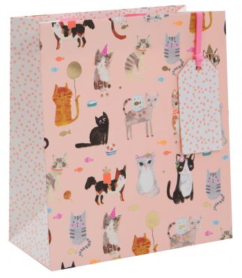 Tails & Whiskers Cat Medium Gift Bag - Pink - Glick 20x22x10cm