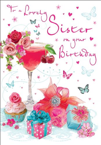 Birthday Card - Sister Cocktail Presents - Glitter - Regal
