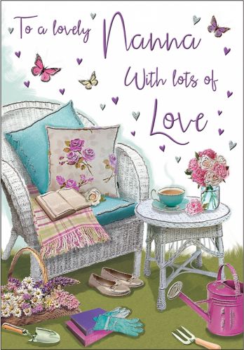 Birthday Card - Nanna Tea in the Garden - Glitter - Regal