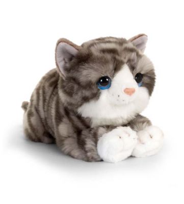 Grey Tabby Cat Kitten Plush Soft Toy 32cm - Laying - Keel