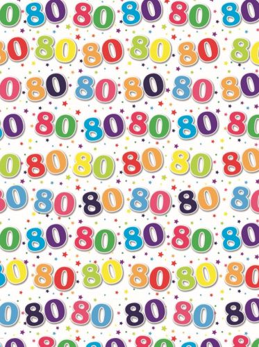 80th Birthday Wrapping Paper Gift Wrap Sheet - 2 sheets & 2 Tags