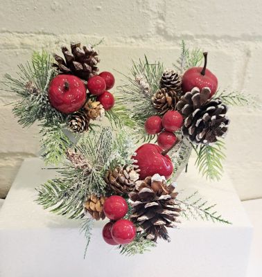 Red Berry Apple Pine Cones Foliage Pick x 3 - 20cm - Sincere Christmas