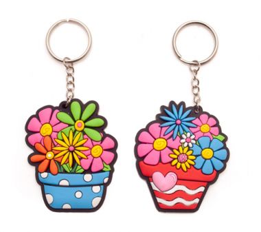Flower Pot Rubber Key Ring: Blue