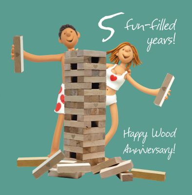 Wedding Anniversary Card - 5th Fifth 5 Years Wood Jenga One Lump Or Two