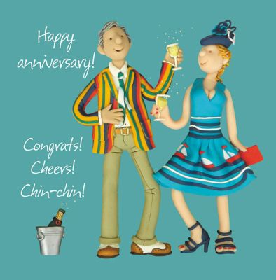 Wedding Anniversary Card - Congrats Cheers Chin-Chin One Lump Or Two
