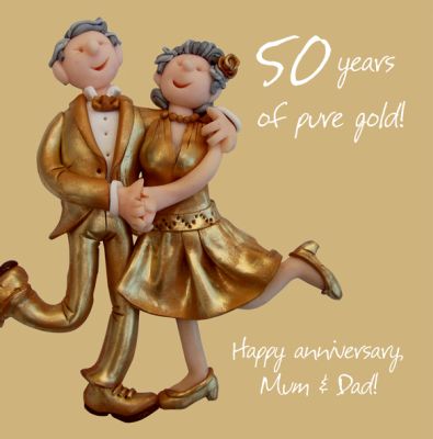 Wedding Anniversary Card - Mum & Dad 50th 50 Years Golden One Lump Or Two