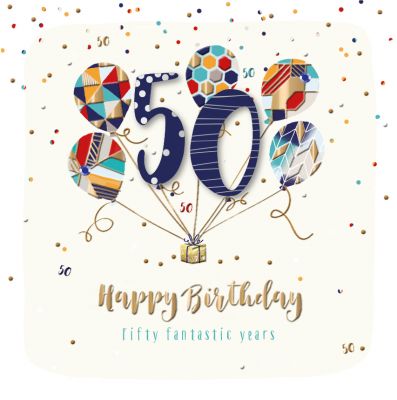 50th Birthday Card - Male Balloons - Jupiter - Talking Pictures
