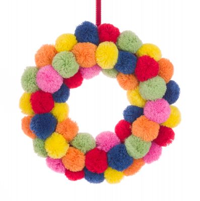 Rainbow Pom Pom Wreath - 29cm - Floralsilk