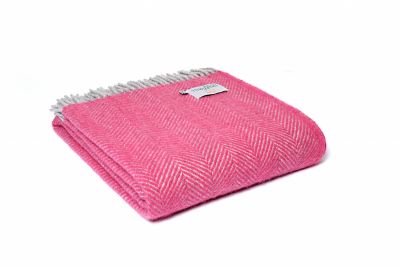 Herringbone Throw 100% Pure New Wool - Cerise Pink & Silver