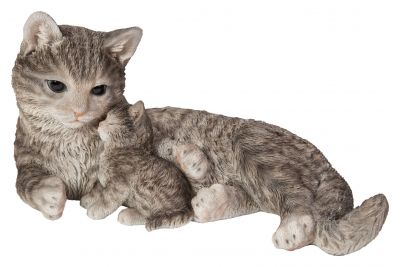 Tabby Cat Mother & Baby Kitten - Lifelike Garden Ornament - Indoor or Outdoor - Real Life