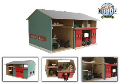 Large Wooden Farm Workshop Tractor Shed Red Doors - Scale 1:32 - Kids Globe V050816