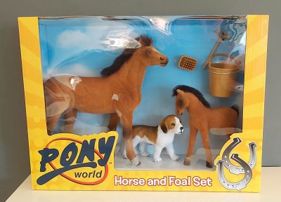 Horse Foal Dog & Accessories Set - 6 Items - 3 Colours - Pony World 10123