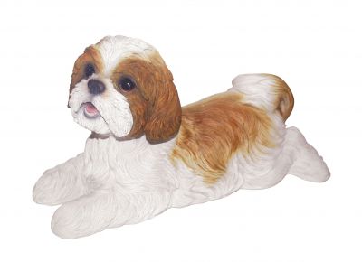 Shih Tzu Dog - Brown Laying Lifelike Garden Ornament - Indoor or Outdoor - Real Life Vivid Arts