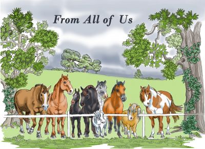Greetings Card From All Of Us - Horses At Fence Equine Gathering - Gift Envy