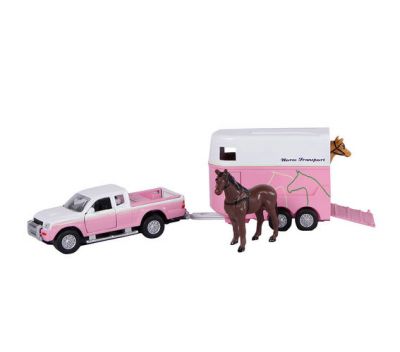 Mitsubishi L200 Pick Up & Horse Trailer - Diecast - Pink Kids Globe V060124