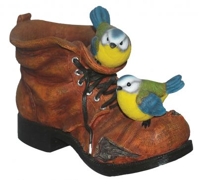Blue Tit Bird Boot Planter - Lifelike Garden Ornament - Garden Friends
