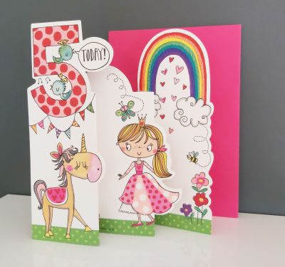 5th Birthday Card - Girl Kids - Princess - 3 Fold Glitter Die-cut - Whippersnappers