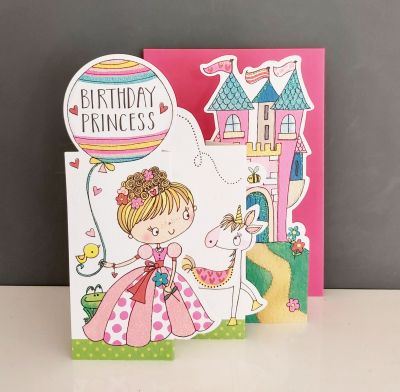 Birthday Card - Girl Kids - Princess Castle - 3 Fold Glitter Die-cut - Whippersnappers