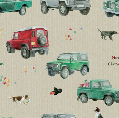 Christmas 4x4 Defender Land Rover Wrapping Paper Sheets & Tags - Arty Penguin