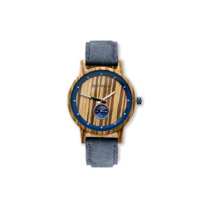 Sycamore Zebrano Wood & Blue Leather Strap Watch - Botanica