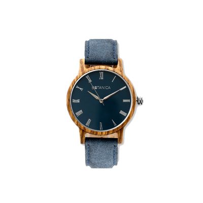 Elm Zebrano Wood & Blue Strap Mens Watch - Botanica