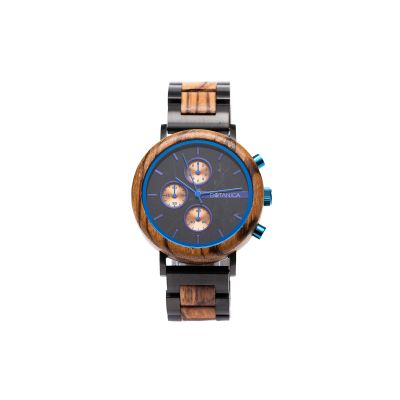 Dahlia Zebrano Wood Blue Mens Watch - Botanica