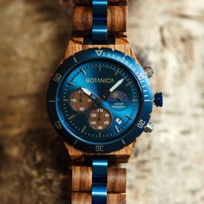 Prometheus Blue Zebrawood Wood Mens Watch - Botanica