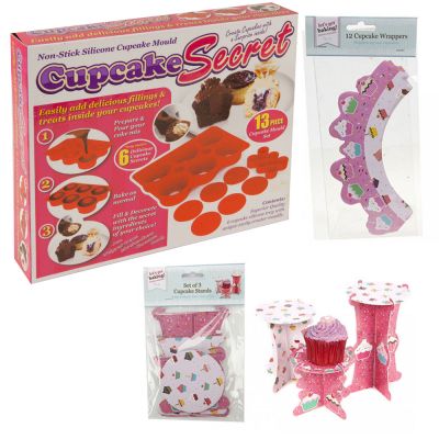 Cupcake Silicone Mould Baking Tray Cupcake Wrappers & Cupcake Stand Starter Set