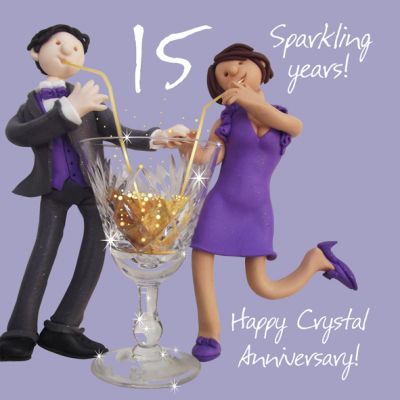 Wedding Anniversary Card - 15th Fifteenth 15 Years Crystal One Lump Or Two