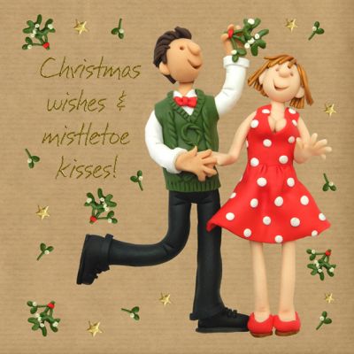 Christmas Card - Wishes & Mistletoe Kisses - Three French Hens