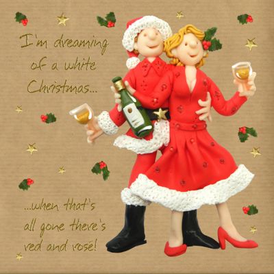 Christmas Card - Drinking Wine White Christmas - Three French Hens