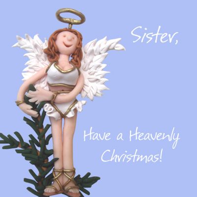 Christmas Card - Sister Angel Christmas - Funny Humour One Lump Or Two